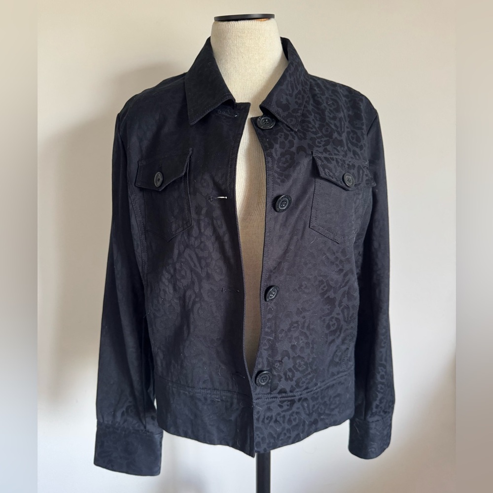 JONES NEW YORK Black Leopard Print Jacket Button Down Coat LARGE